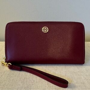 Tory Burch Burgundy Robinson Wristlet Wallet